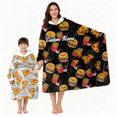 Custom Name Wearable Blanket Hoodie – Funny Food Print, Cozy Fleece Flannel Sweatshirt for Women, Men, Teen Girls – Fun Christmas Gift